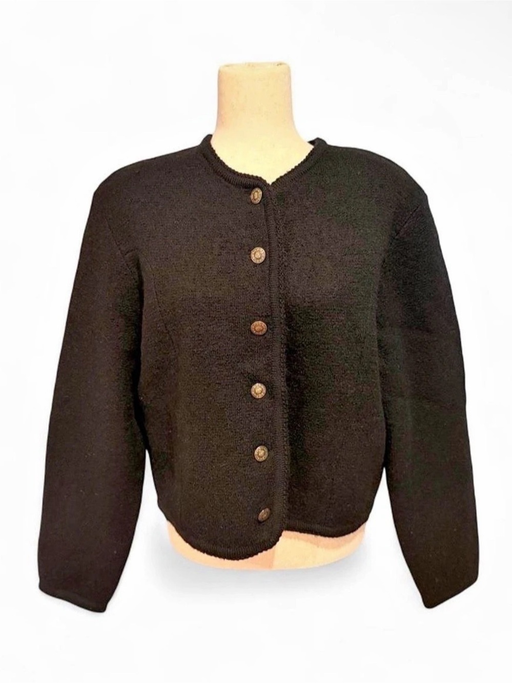 Vintage 80s 90s Tally-Ho 100% Wool Cardigan Women’s M Charcoal Metal Buttons